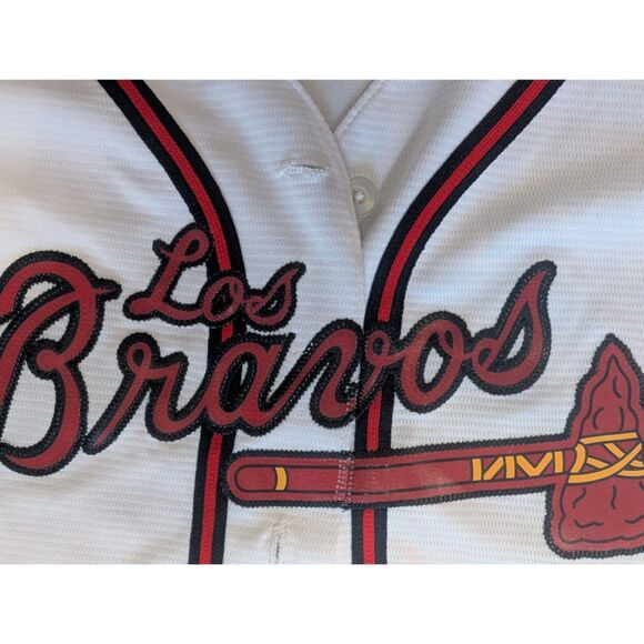 Majestic Los Bravos Jersey Women Medium Atlanta Braves Cool Base Rare - Picture 3 of 16